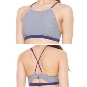 PRANA NWT Brina Bikini High Neck Top Stripe Blue Sz Medium